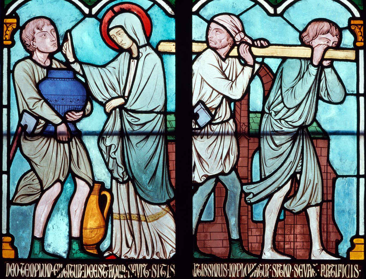 Szene aus dem Leben des heiligen Ludwig, Buntglasfenster aus der Kathedrale Notre Dame, Paris, Île-de-France, Frankreich von Benjamin Baud