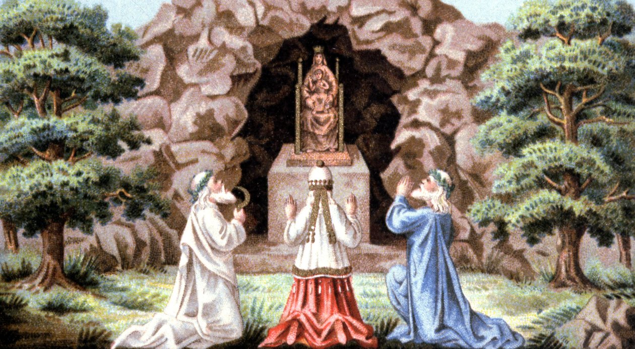 Die gallischen Druiden verehren die Jungfrau Maria, ca. 1870-1880 (Chromolithographie) von Unbekannter Künstler