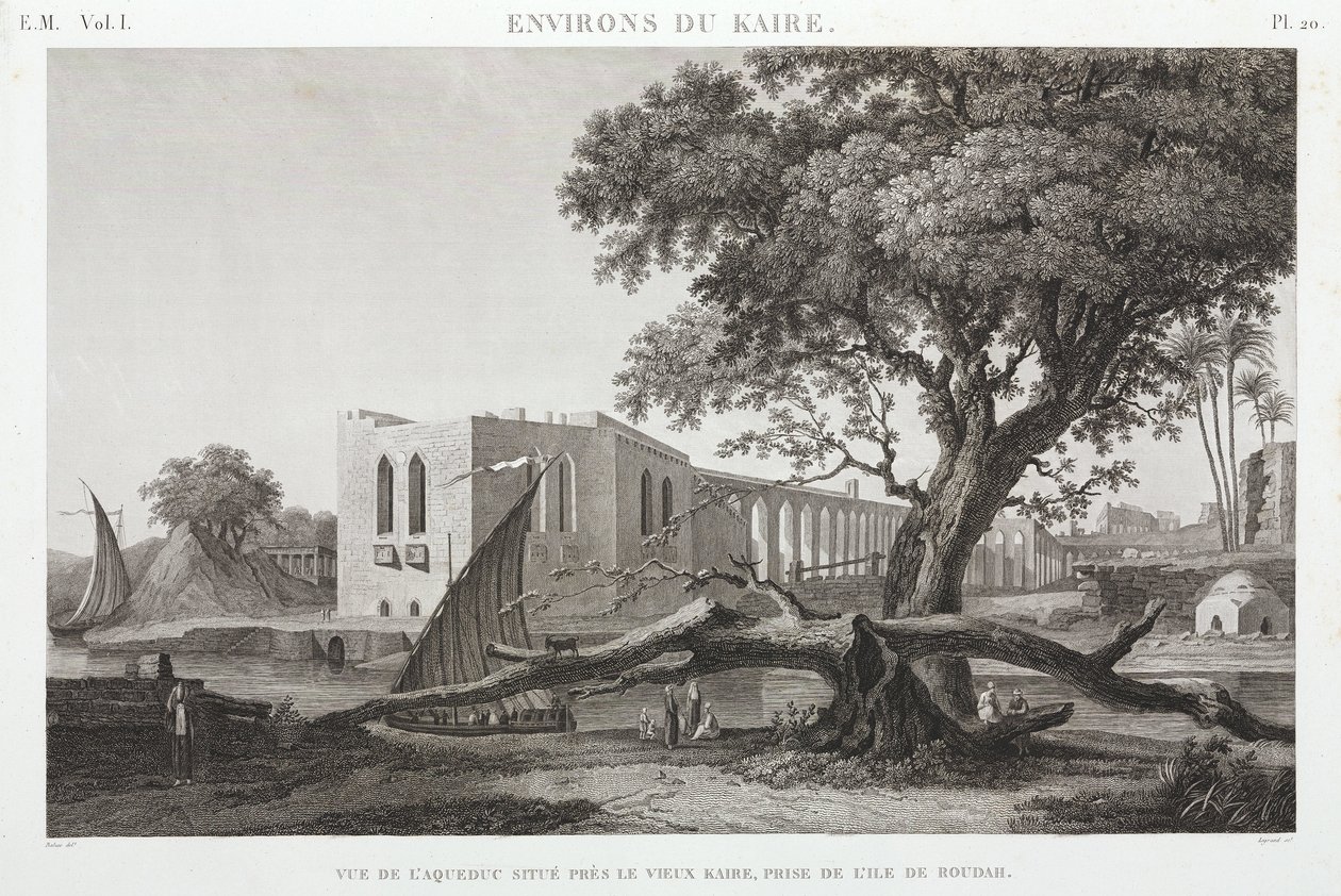 Das Aquädukt in Alt-Kairo, von der Insel Roudah, Ägypten, ca. 1798 von Unbekannt