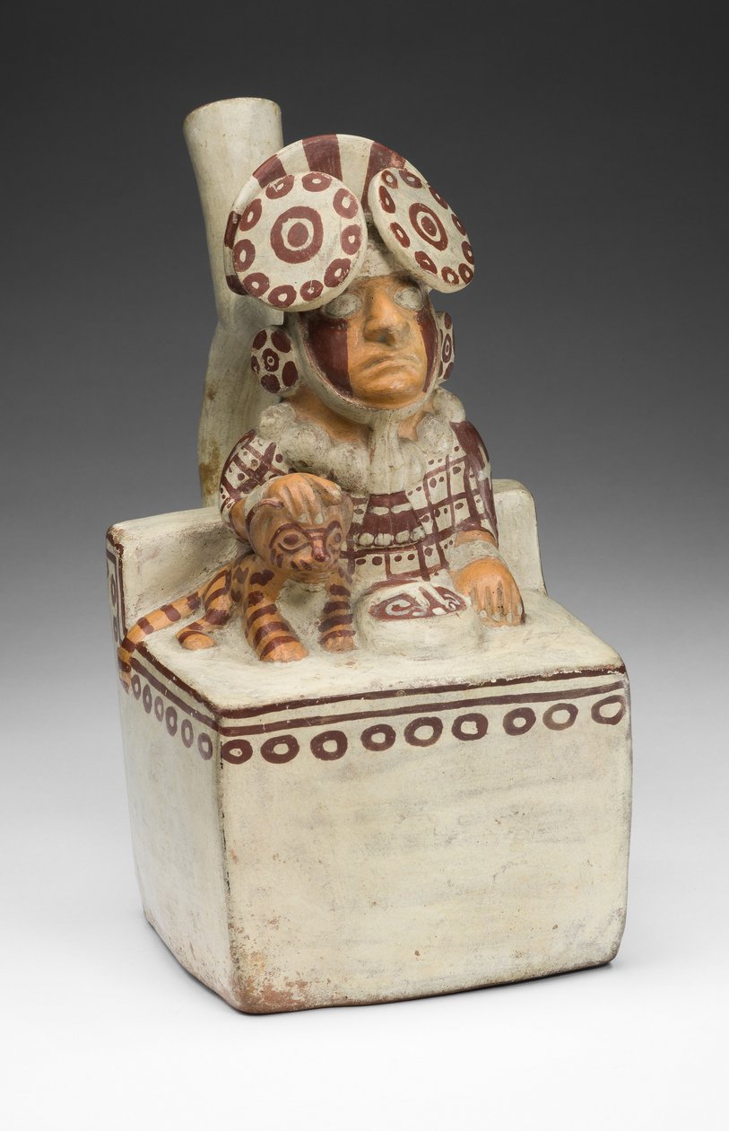 Gefäß in Form eines sitzenden Herrschers mit einer Pampaskatze, 250-550 n. Chr. von Unbekannt