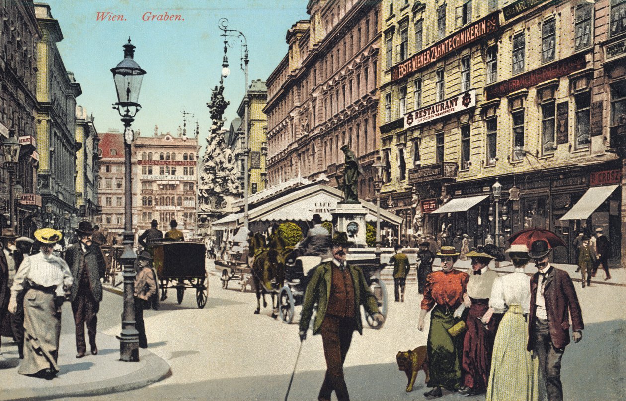 Wien, Graben - berühmte Straße im Stadtzentrum mit flanierenden Menschen von Unbekannter Künstler