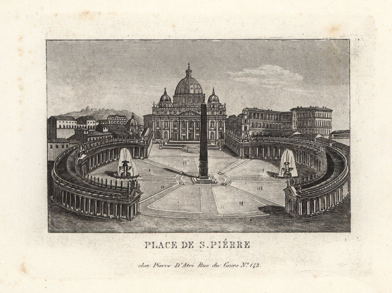 Ansicht des Petersplatzes, Piazza di S. Pietro, mit Petersdom und antikem ägyptischen Obelisken von Unbekannt