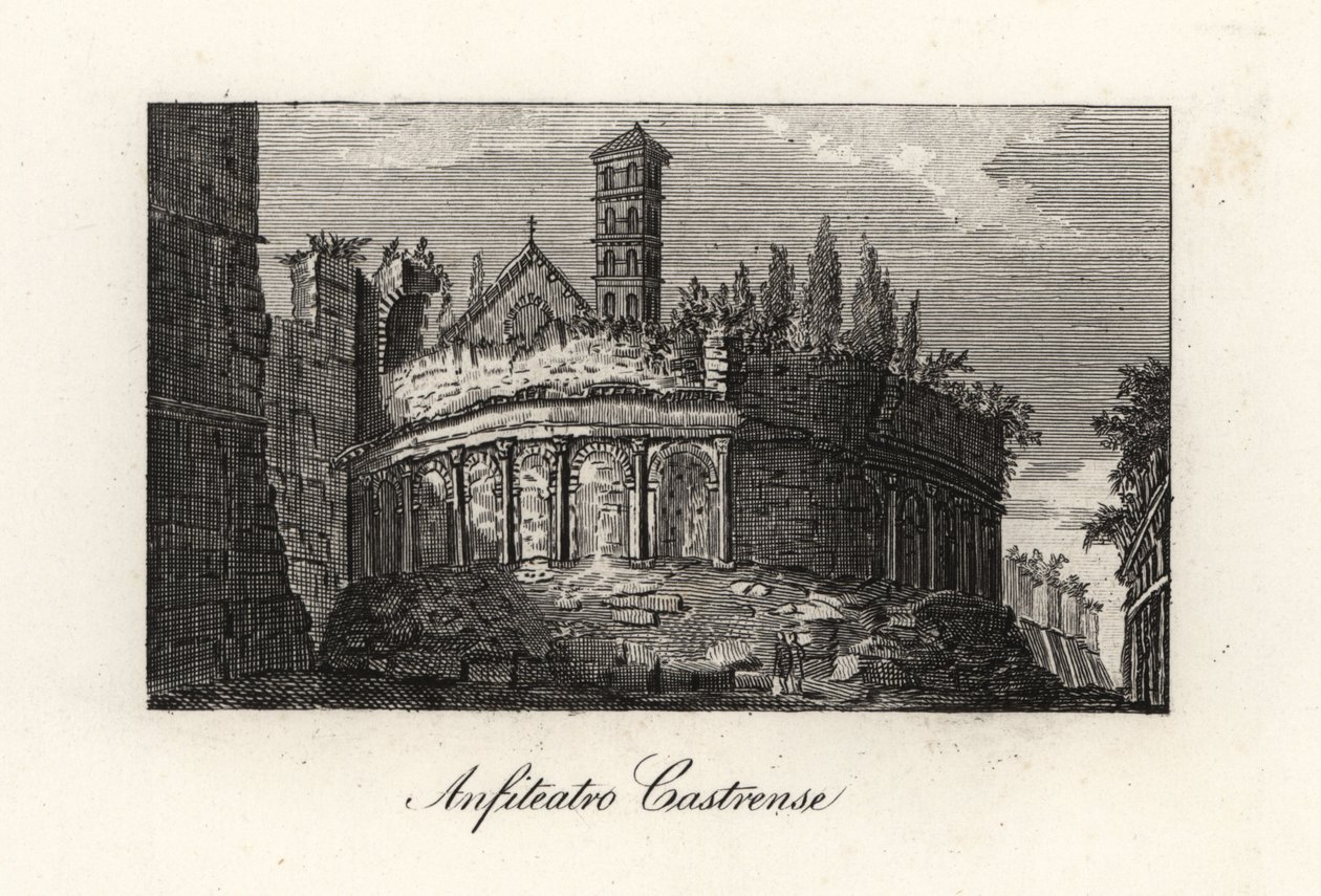 Ansicht des Amphitheatrum Castrense und der Aurelianischen Mauern, Rom von Unbekannt