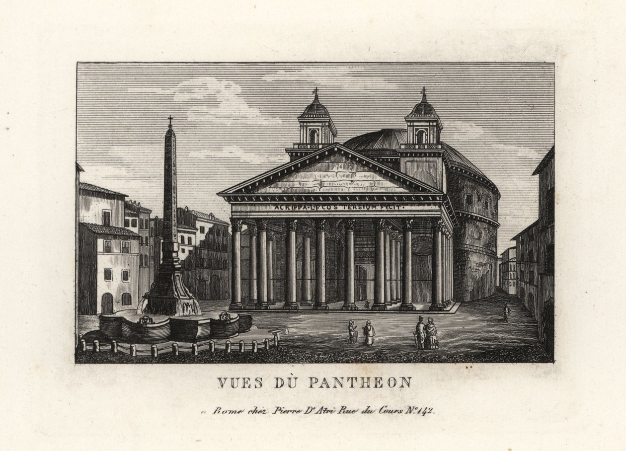 Ansicht des Pantheons mit Brunnen, Fontana del Pantheon, und Macuteo-Obelisk auf der Piazza della Rotonda, Rom von Unbekannt