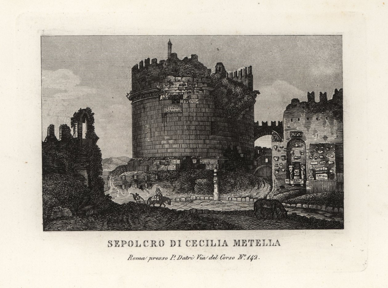 Ansicht der Ruine des Grabmals der Caecilia Metella, Rom von Unbekannt