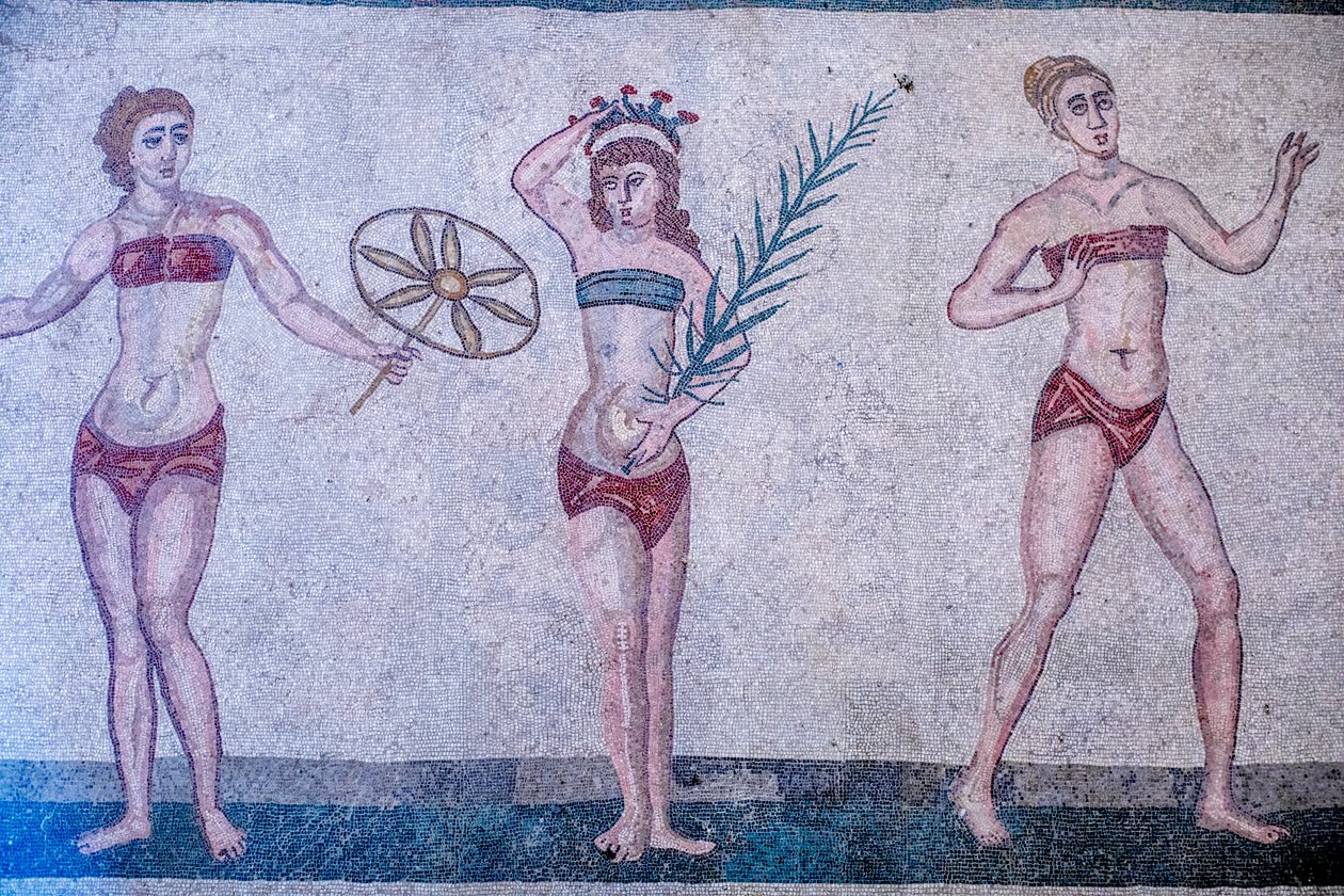 Villa Romana del Casale, Piazza Armerina, Sizilien, Italien. Mosaik von Unbekannter Künstler