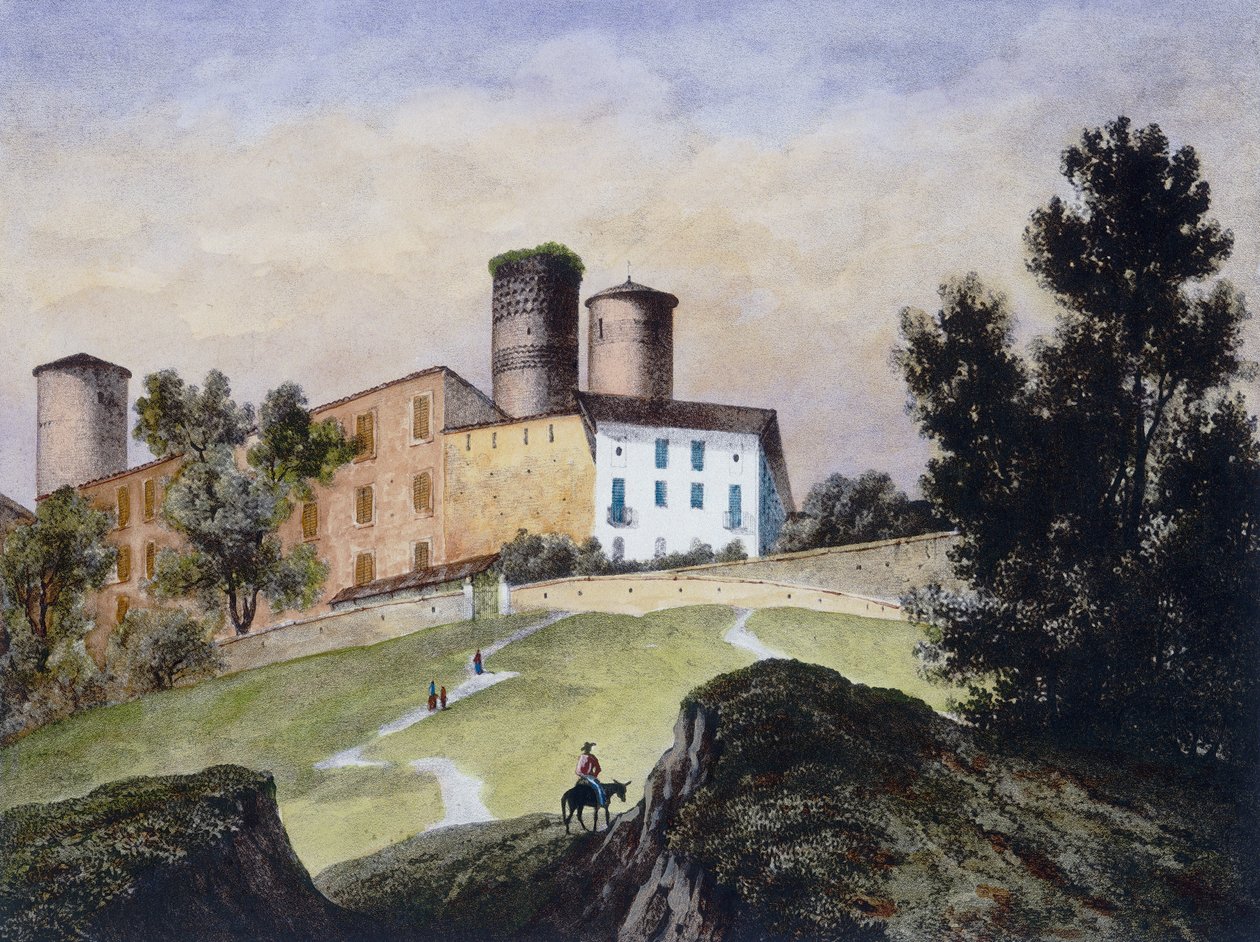 Aquarelldruck von Francesco Gonin mit dem Schloss von Castiglione Falletto, wo es aufbewahrt wird von Unbekannt