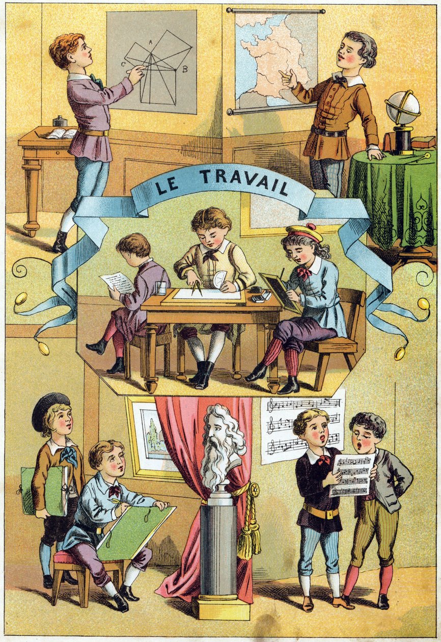 Arbeit im Klassenzimmer. Gravur im "Alphabet der kleinen Schüler" von Unbekannt