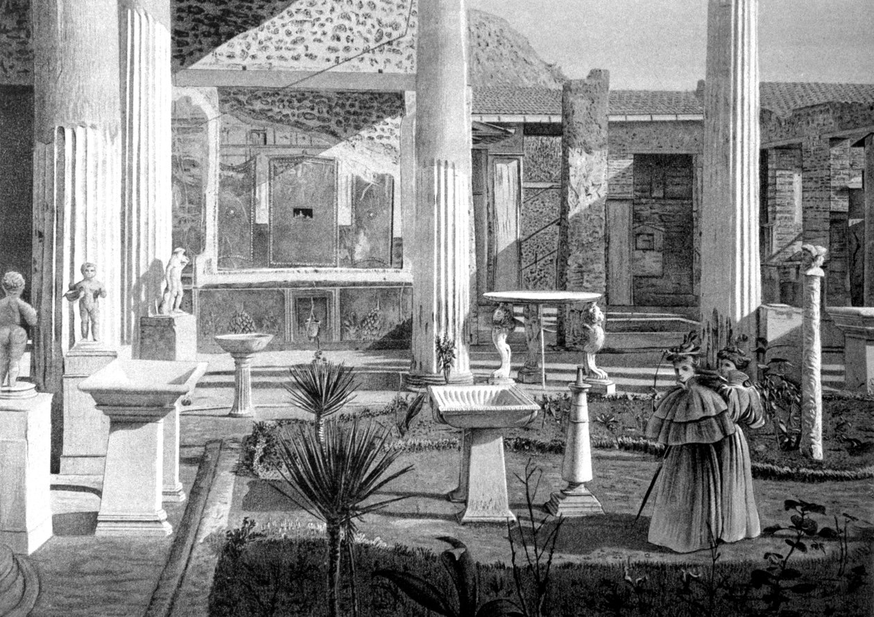 Touristen besuchen die Ruinen von Pompeji von Unbekannter Künstler