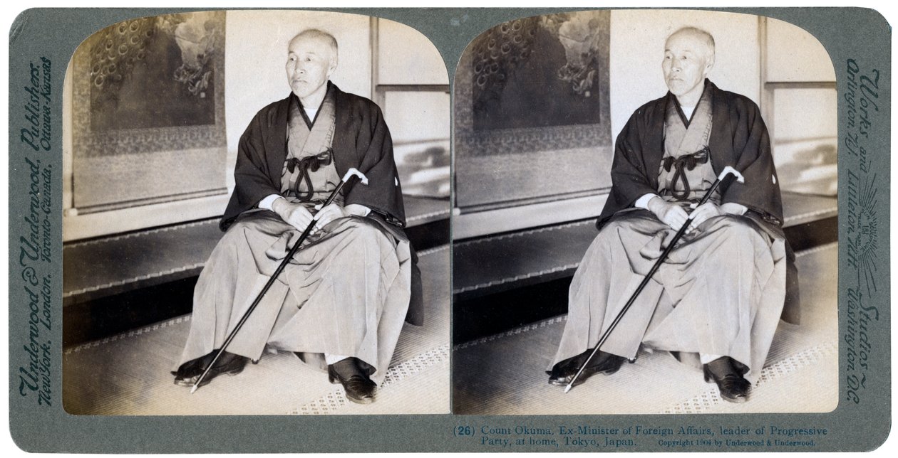 Graf Okuma, ehemaliger Außenminister, Führer der Fortschrittspartei, Tokio, Japan, 1904 von Underwood and Underwood
