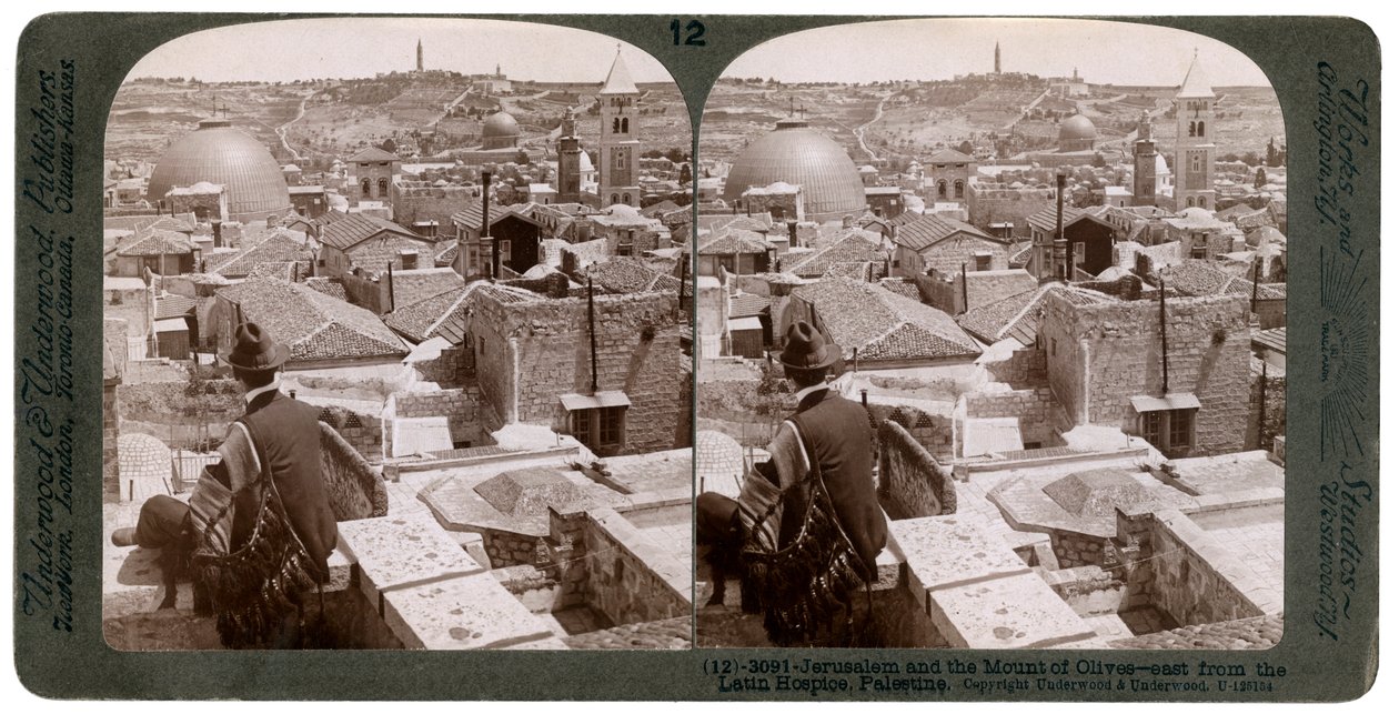 Jerusalem und der Ölberg, Blick nach Osten vom Lateinischen Hospiz, Palästina, 1900er von Underwood and Underwood