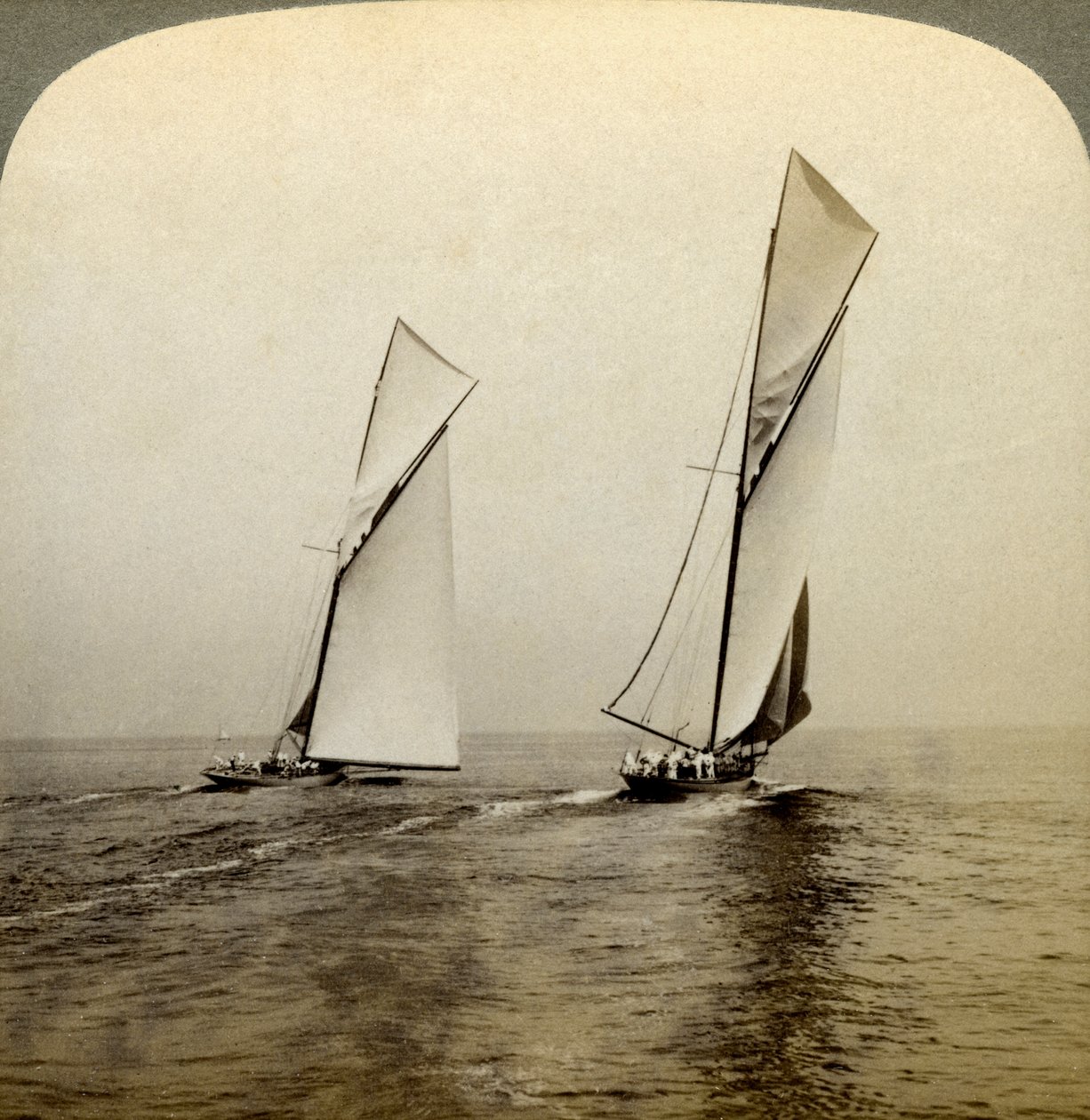 Shamrock I und Shamrock III in einem Proberennen vor Sandy Hook, USA von Underwood and Underwood