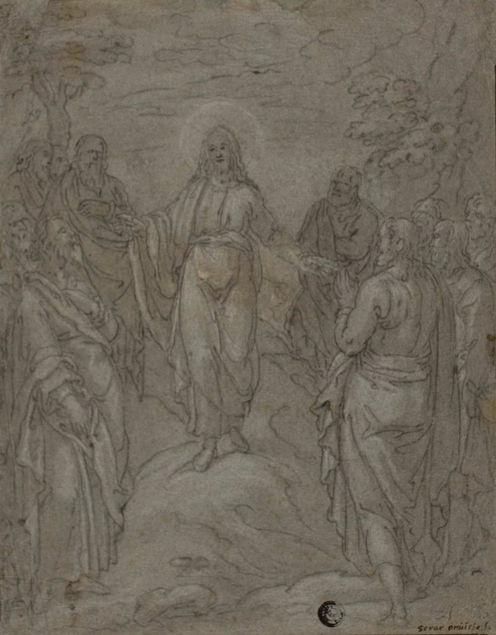 Christus und die Apostel (recto); Skizze einer Krippenszene (verso) von Unknown