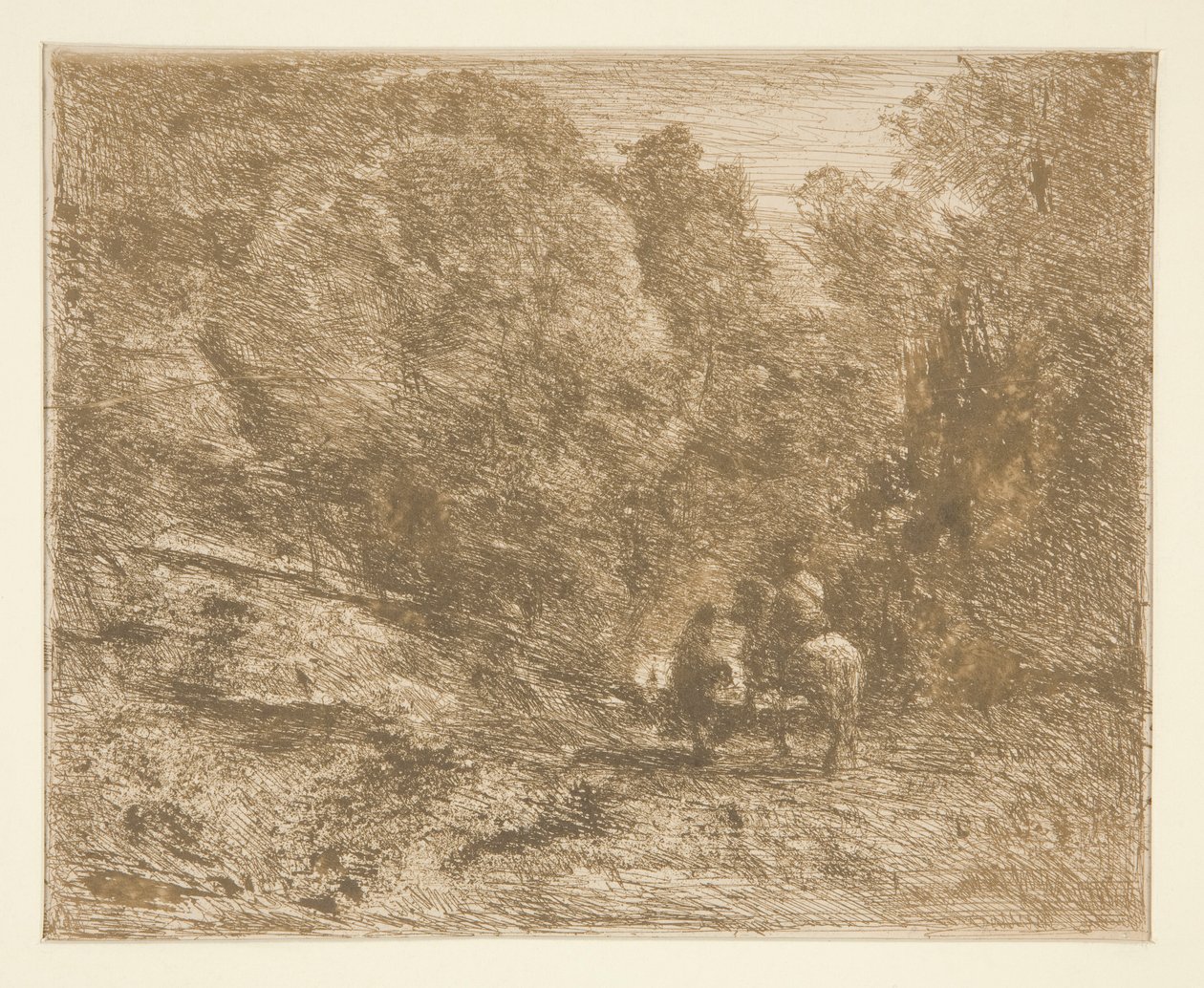 Der Reiter im Wald und der Fußgänger von Unknown