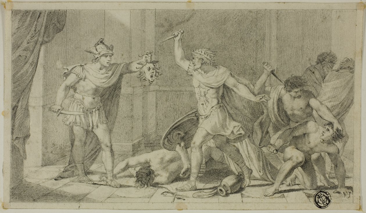 Perseus konfrontiert Phineas und seine Anhänger mit dem Kopf der Medusa von Unknown