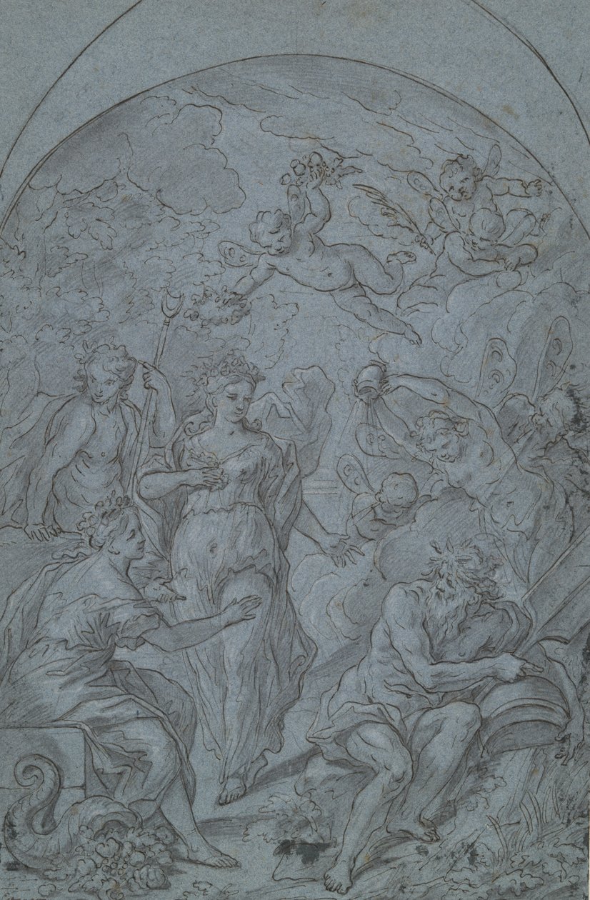 Studie für eine Allegorie mit Flussgott und Fülle von Unknown