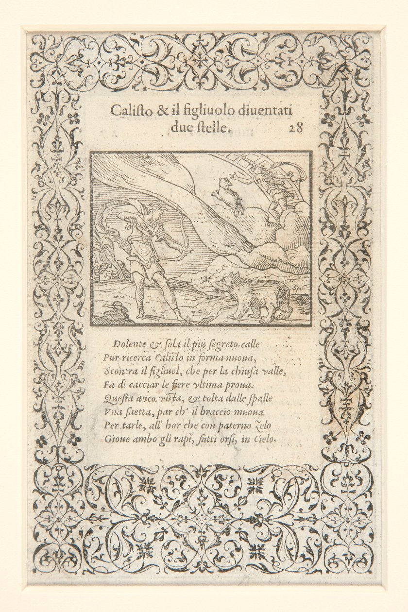 a) Calisto von Juno geschlagen und in einen Bären verwandelt; auf der Rückseite: b) Calisto und ihr Sohn werden zu zwei Sternen von Unknown