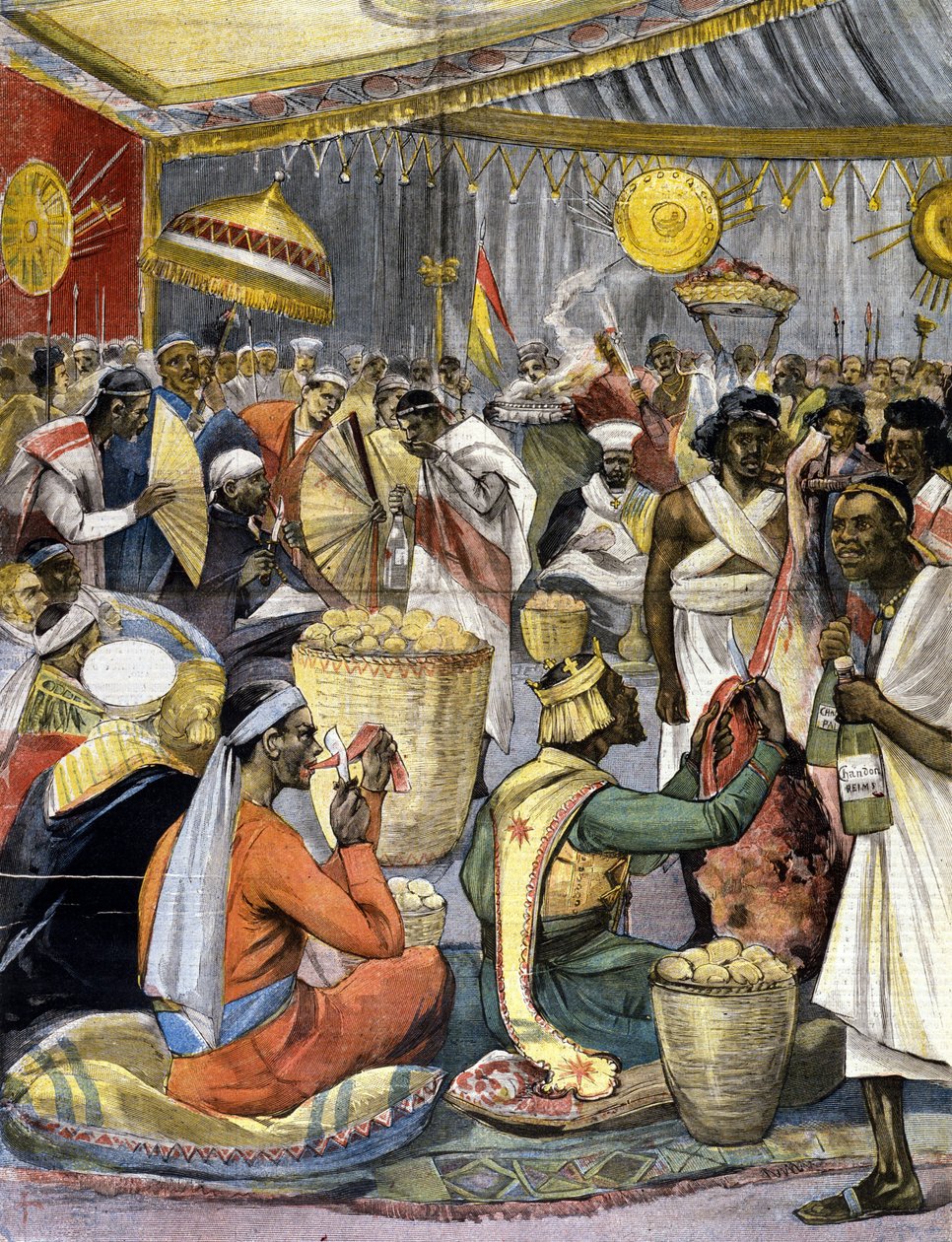 Ein Bankett am Hof von König Menelik II. (1844 - 1913) in Äthiopien. Ill. für die späte Presse des 19. Jahrhunderts. von Unknown artist