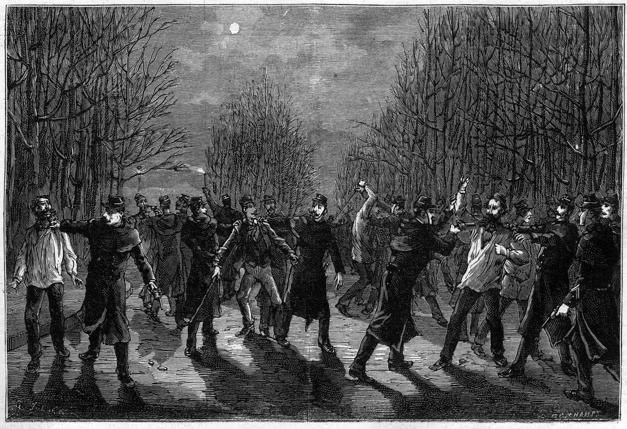 Eine Prügelei mit Kriminellen im Bois de Boulogne in Paris im Jahr 1883 von Unknown artist