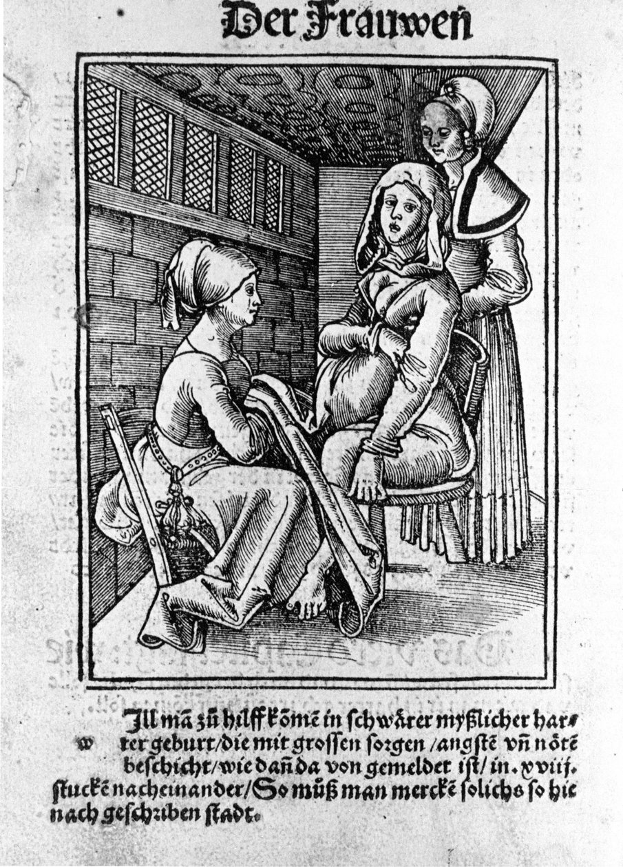 Eine Geburt. Xylographie von Konrad Merkel nach „Der schwangeren Frauen und Hebammen Rosengarten“, Hagenau von Unknown artist