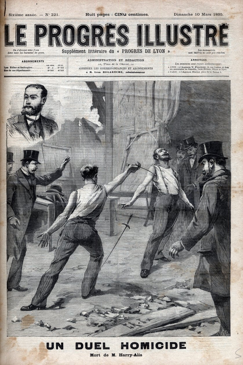 Ein Mordduell - Am 1. März 1895 ein Duell mit dem Speer zwischen zwei Mitgliedern des Komitees für Französisch-Afrika, die zuvor gute Kameraden waren, Alfred Le Chatelier und Hippolyte Percher, alias Harry Alis von Unknown artist