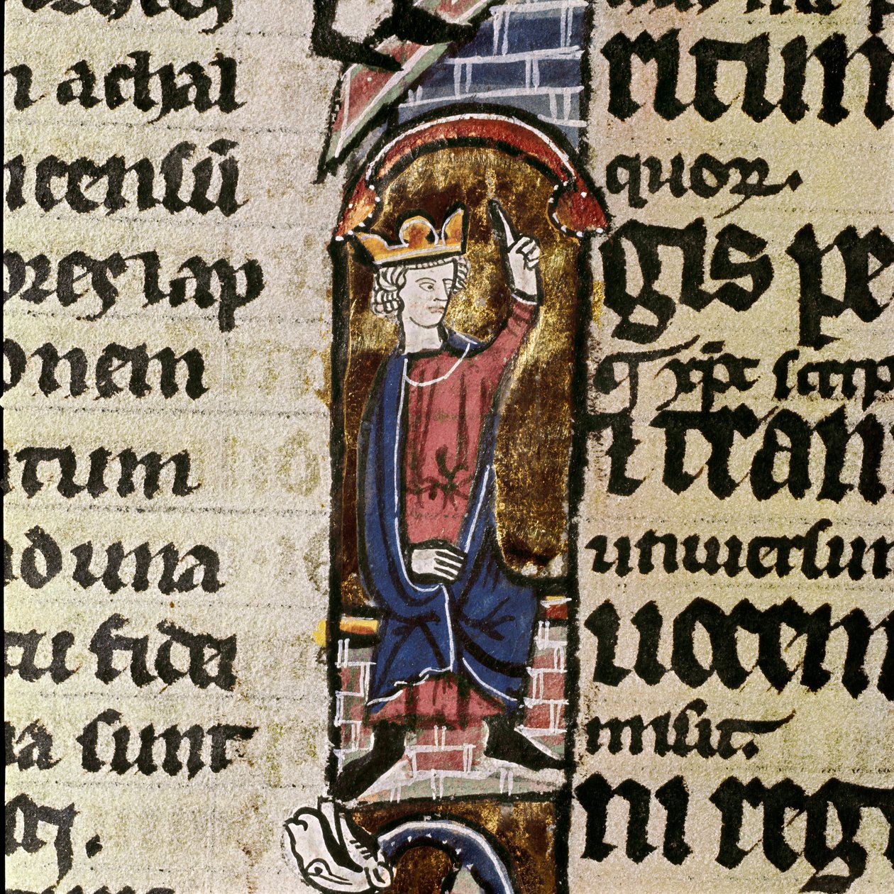 Ein König hilft beim Wiederaufbau des Tempels von Jerusalem. Detail einer Manuskriptseite der Bibel von Saint Ludovic von Unknown artist