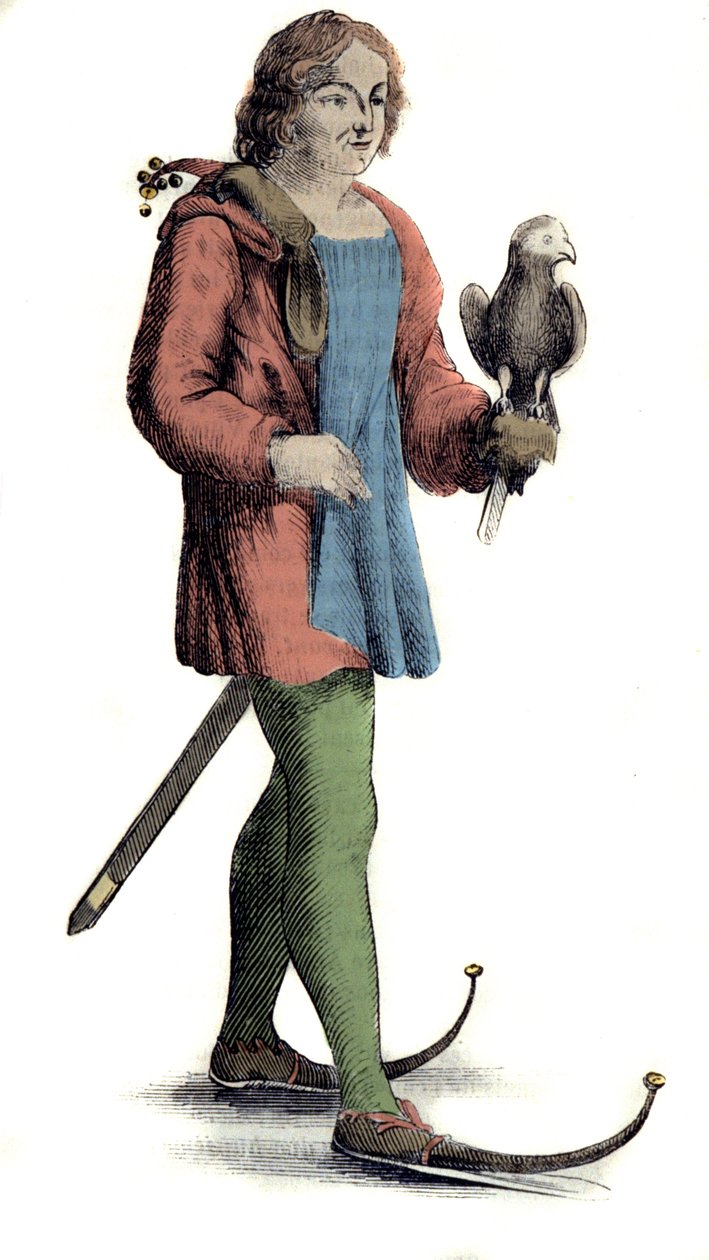 Ein mittelalter Mann zieht einem Fohlen Schuhe an von Unknown artist