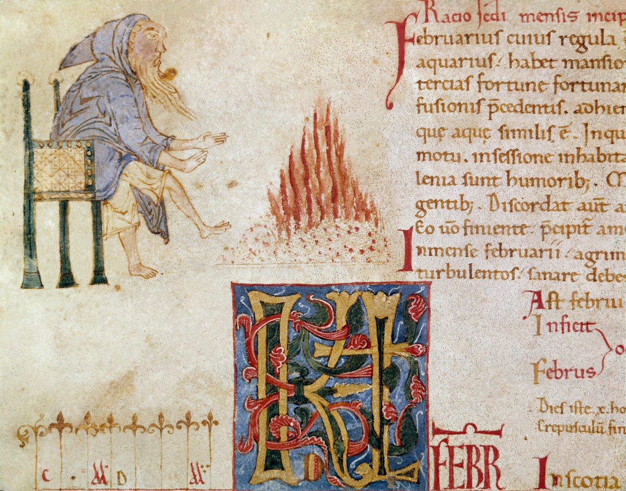 Ein Mönch wärmt seine Füße vor einem Feuer, Monat Februar von Unknown artist