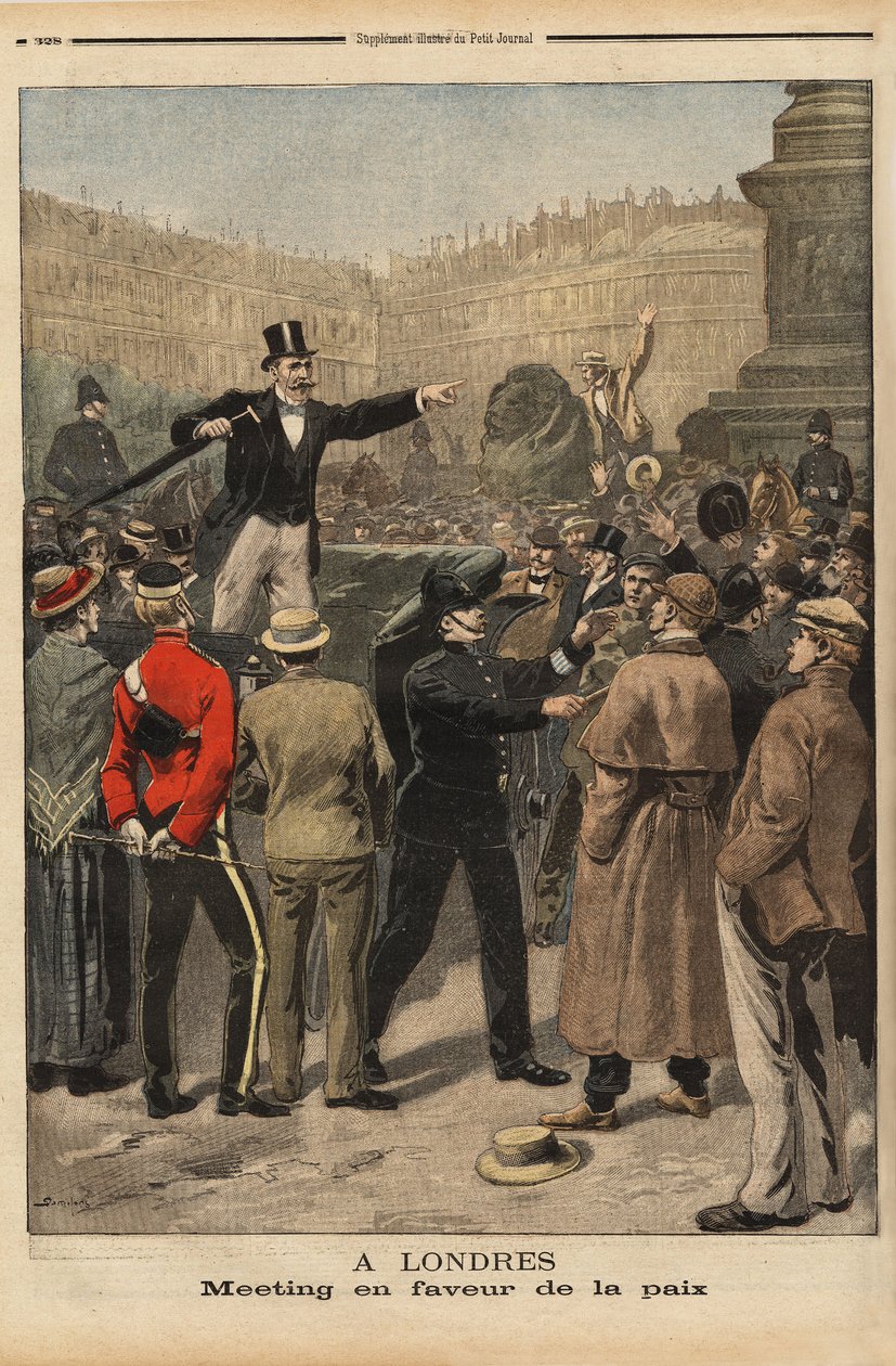 Ein Friedensmeeting in Transvaal, Trafalgar Square, London. Gravur in „Le petit journal“ 8/9/1899. Selva Sammlung. von Unknown artist