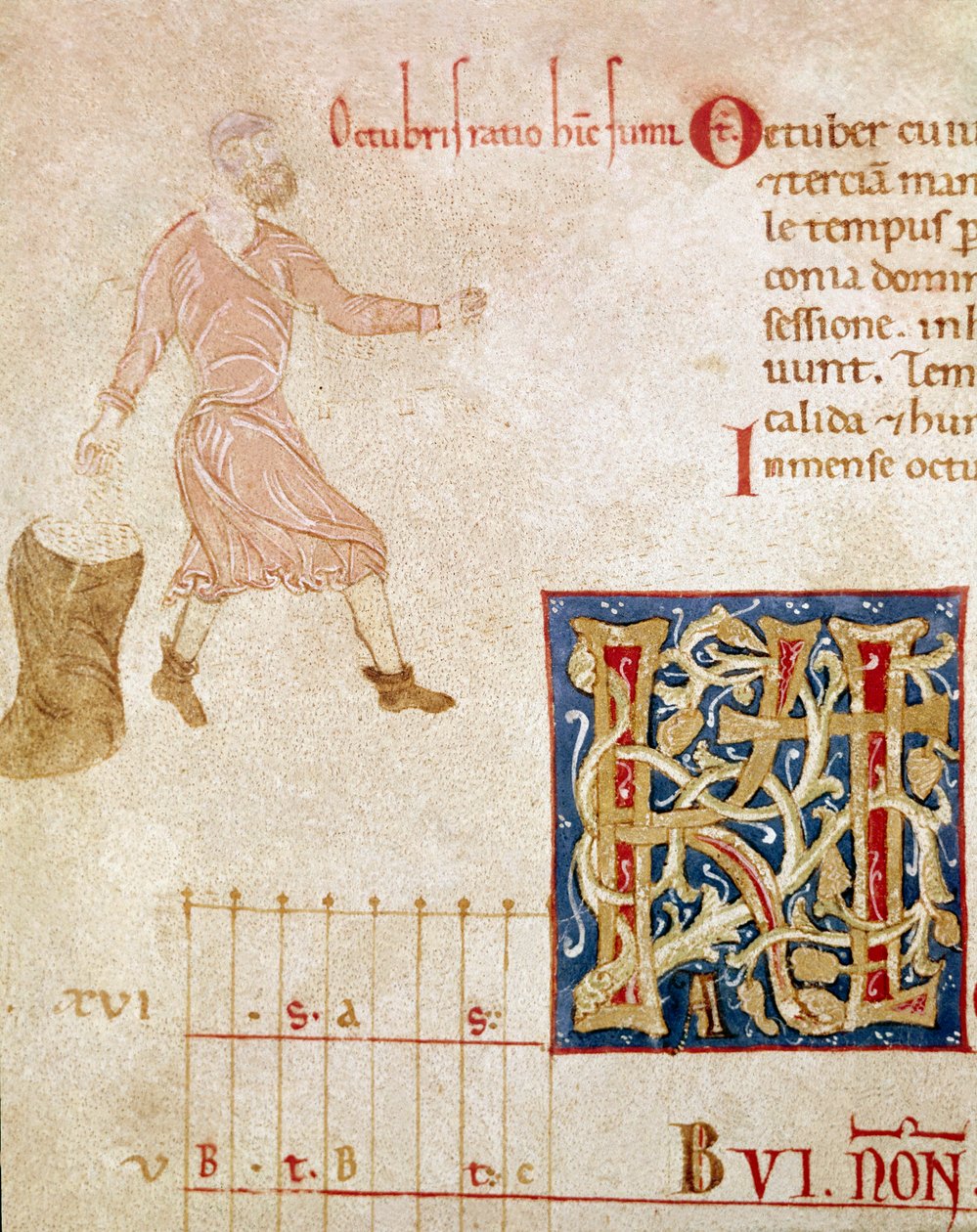Ein Bauer beim Säen, Monat Oktober (Miniatur) von Unknown artist