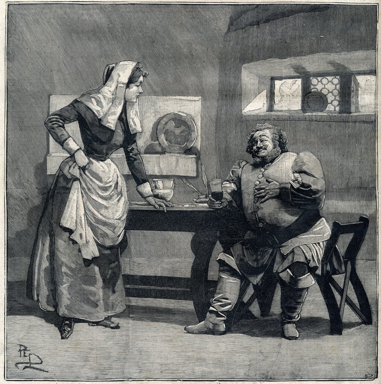 Eine Szene aus „Falstaff“ aus der gleichnamigen Oper von Giuseppe Verdi, die 1893 uraufgeführt wurde. Gravur in „Le Parisien“ von Unknown artist