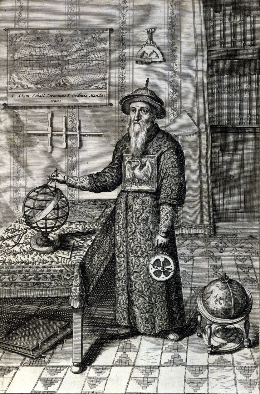 Adam Schall, Astronom (1592-1666) im Mandarin-Kostüm im Pekinger Observatorium, in „China“ von Athanase Kircher (oder Athanasius Kircheri) von Unknown artist