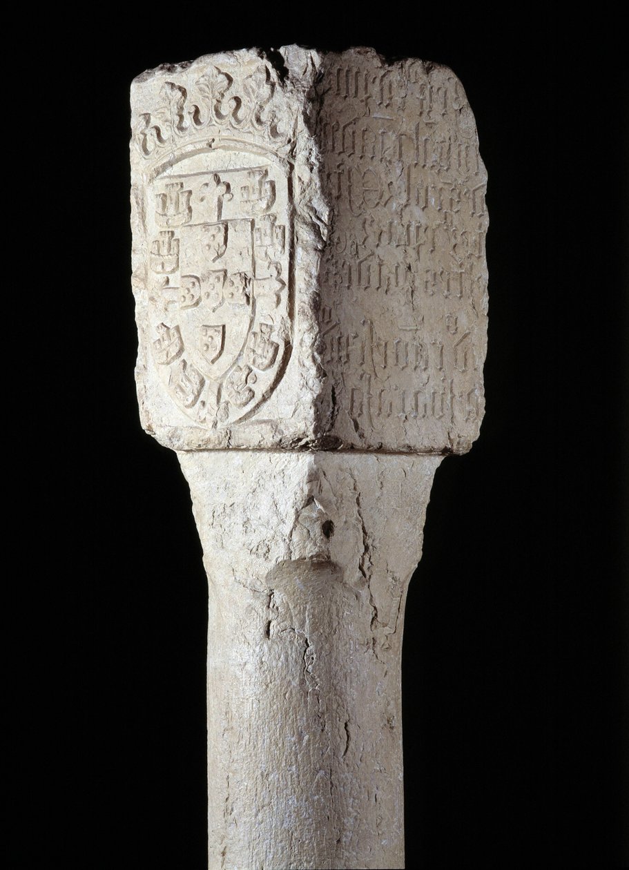 Afrikanische Kunst: Detail einer Besitzsäule, bekannt als Heiliger Augustinus, errichtet vom portugiesischen Entdecker Diogo Cao (oder Diego Cam) im südlichen Angola. 1486. Lissabon, Nationalmuseum für antike Kunst von Unknown artist