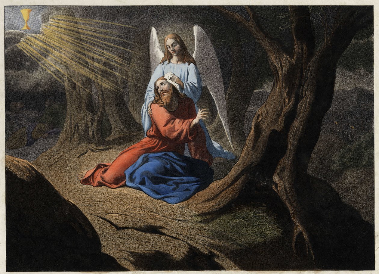 Agonie im Garten - Christi Gebet im Garten Gethsemane. Anonyme Gravur aus der Mitte des 19. Jahrhunderts von Unknown artist