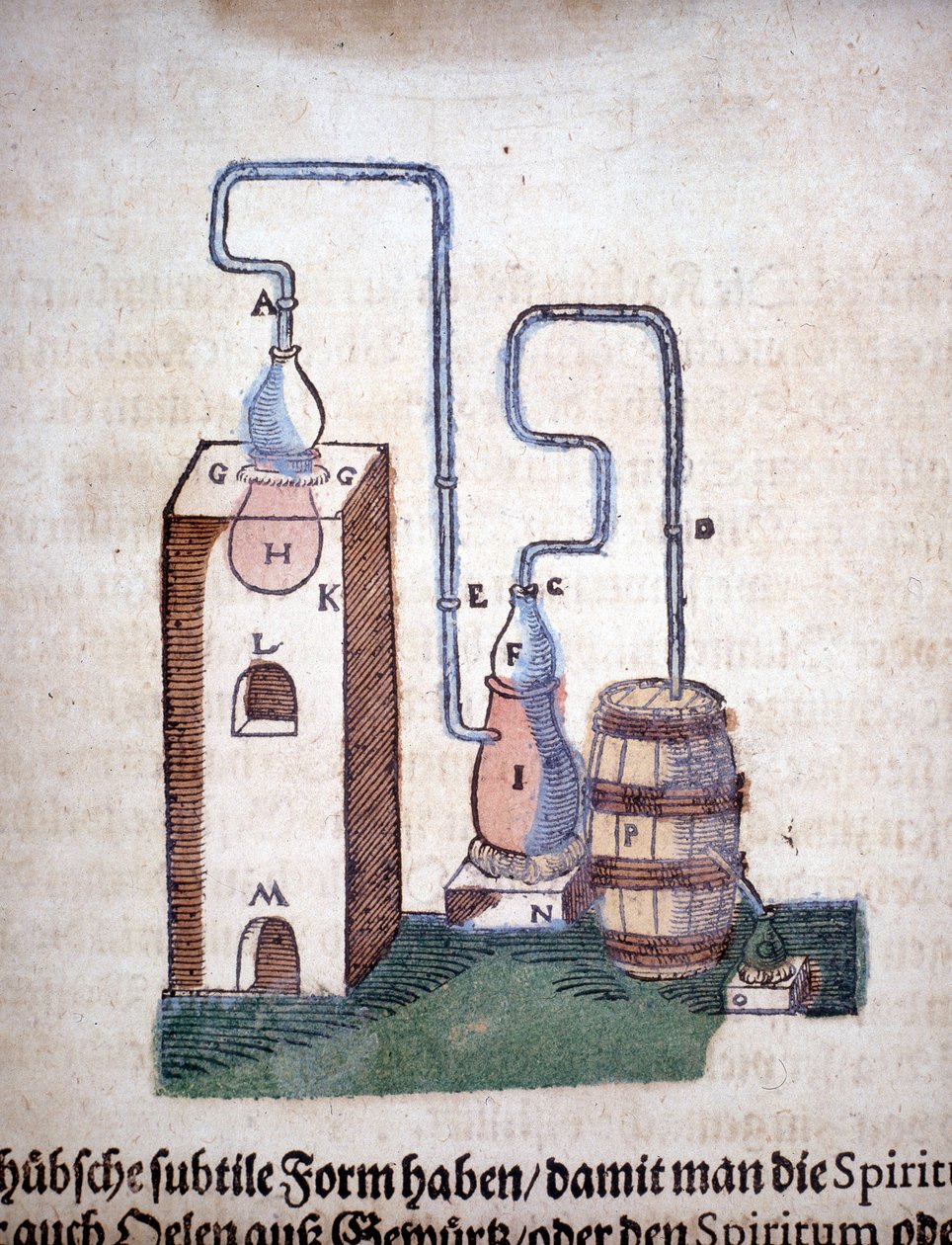 Alchemie: Apparatur zur Destillation, aus einem Buch von Pietro Andrea Mattioli (Matthiole) (1500-1577). Frankfurt von Unknown artist