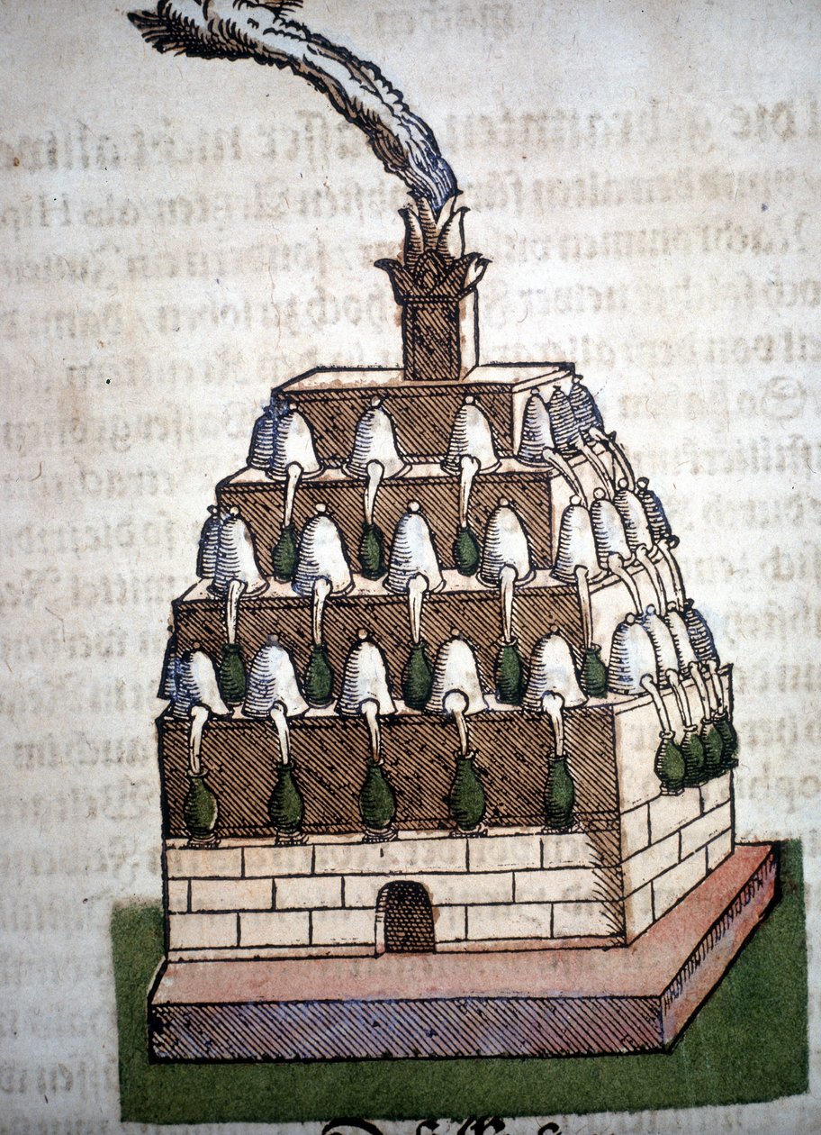 Alchemie: der Athanor. Gravur aus einem Buch von Pietro Andrea Mattioli (1500-1577). Frankfurt. von Unknown artist