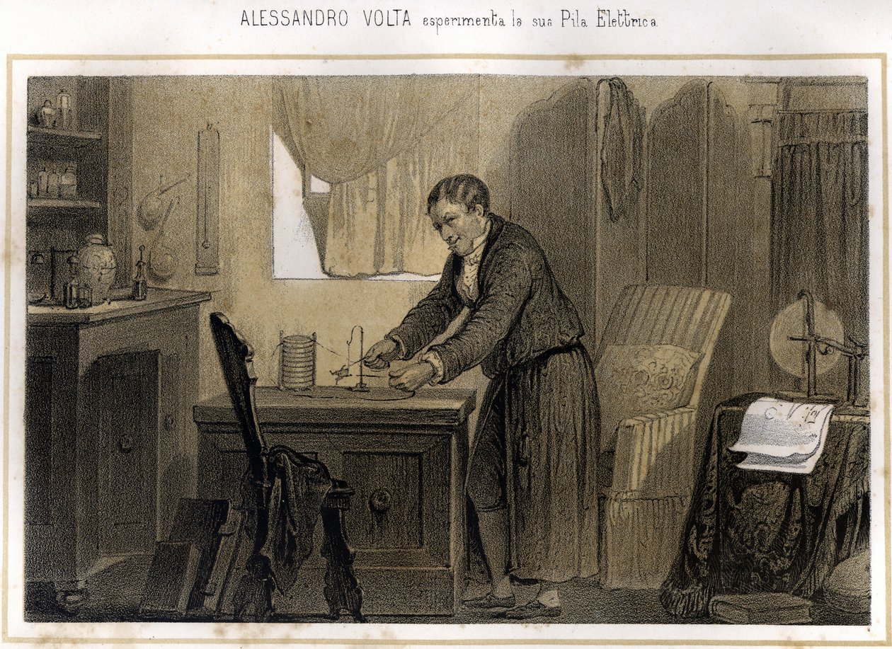 Alexandre (Alessandro) Volta (1745 - 1827) und sein Experiment mit der elektrischen Batterie - in „Storia d