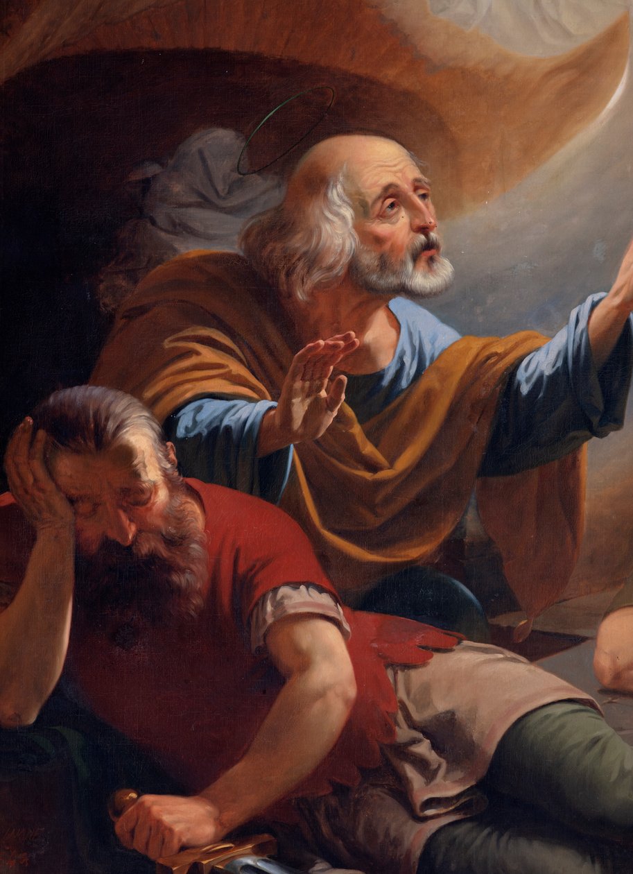 Ein Engel befreit den heiligen Petrus aus dem Gefängnis, gezeichnet von F. Devigne (?) von Unknown artist