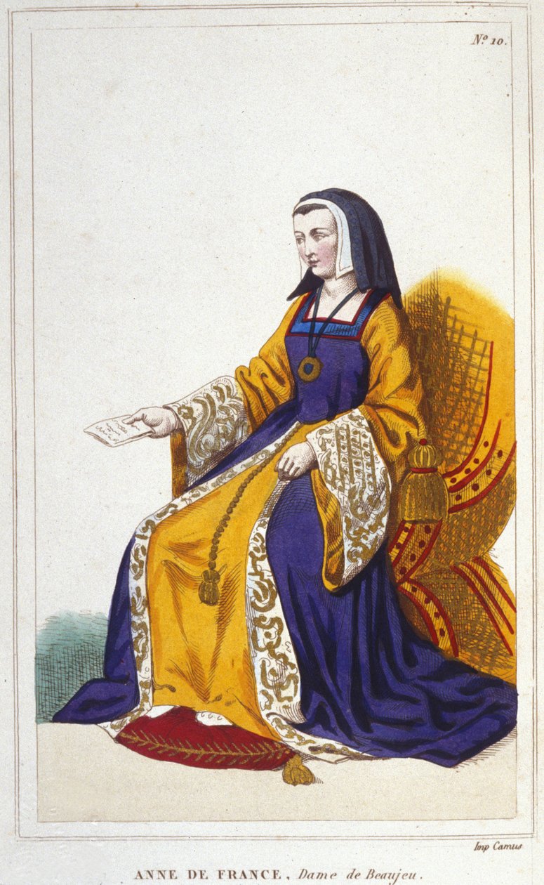 Anne de Beaujeu oder Anne von Frankreich, französische Prinzessin (1460-1522). Älteste Tochter des Dauphins Louis, des zukünftigen Ludwig XI., sie regierte mit Hilfe ihres Mannes, Pierre de Beaujeu, Generalleutnant des Königreichs, dem Ludwig XI. die Obhut von Unknown artist