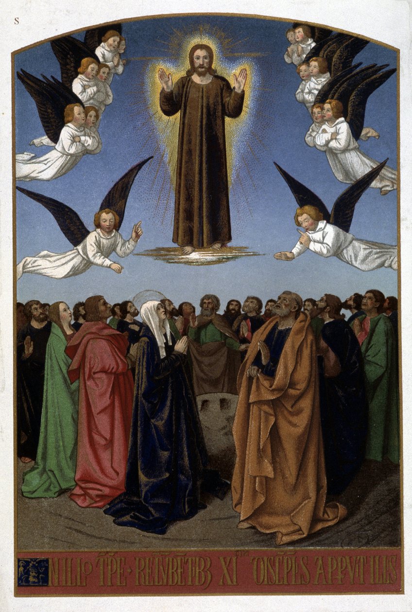 Himmelfahrt Christi (Engel, Joseph, die Jungfrau), n.d. aus einem Dokument des 16. Jahrhunderts von Unknown artist