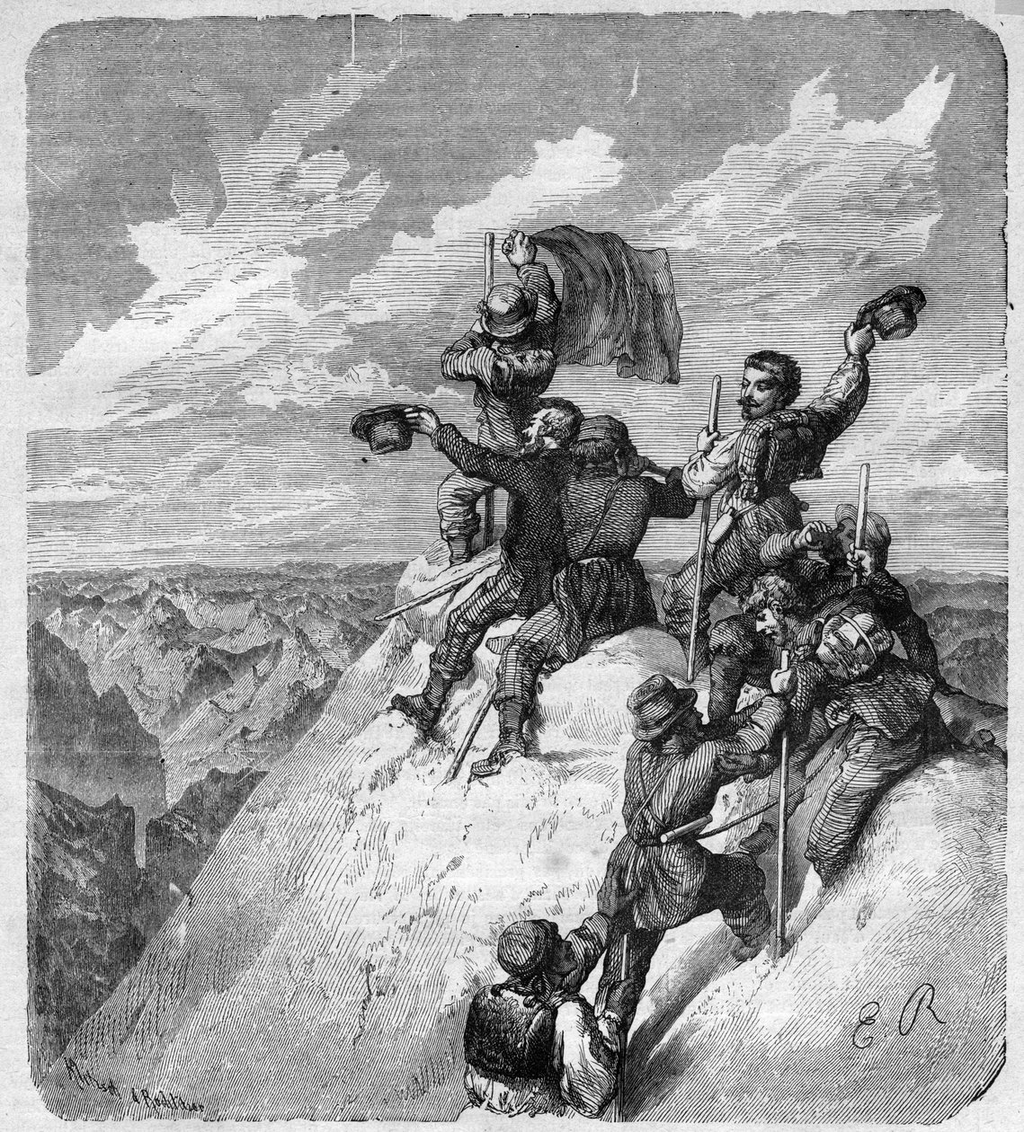 Besteigung des Illimani (6.439 m) durch Charles Wiener und seine Begleiter - Gravur in 