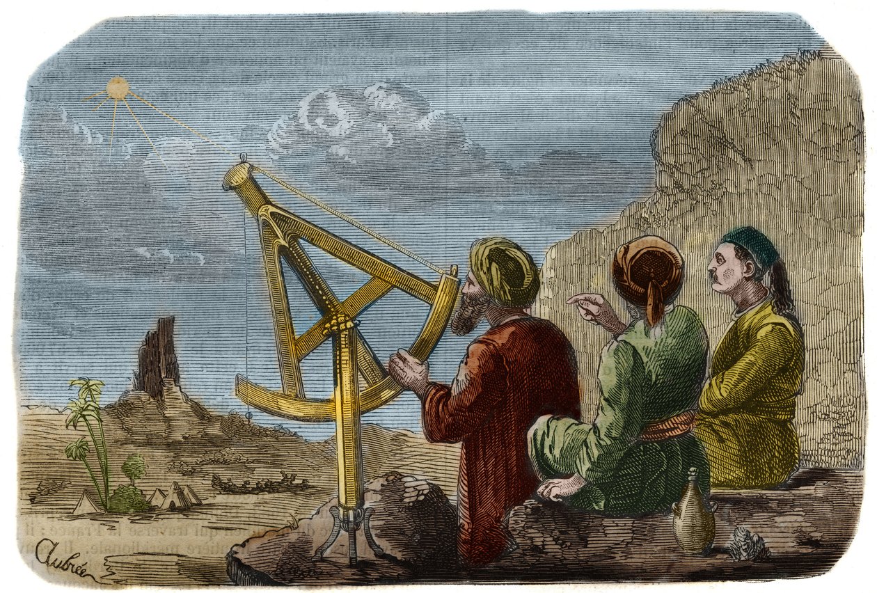 Astronomie: Arabische Wissenschaftler messen die Höhe der Sonne in der Ebene von Babylon um 825 von Unknown artist