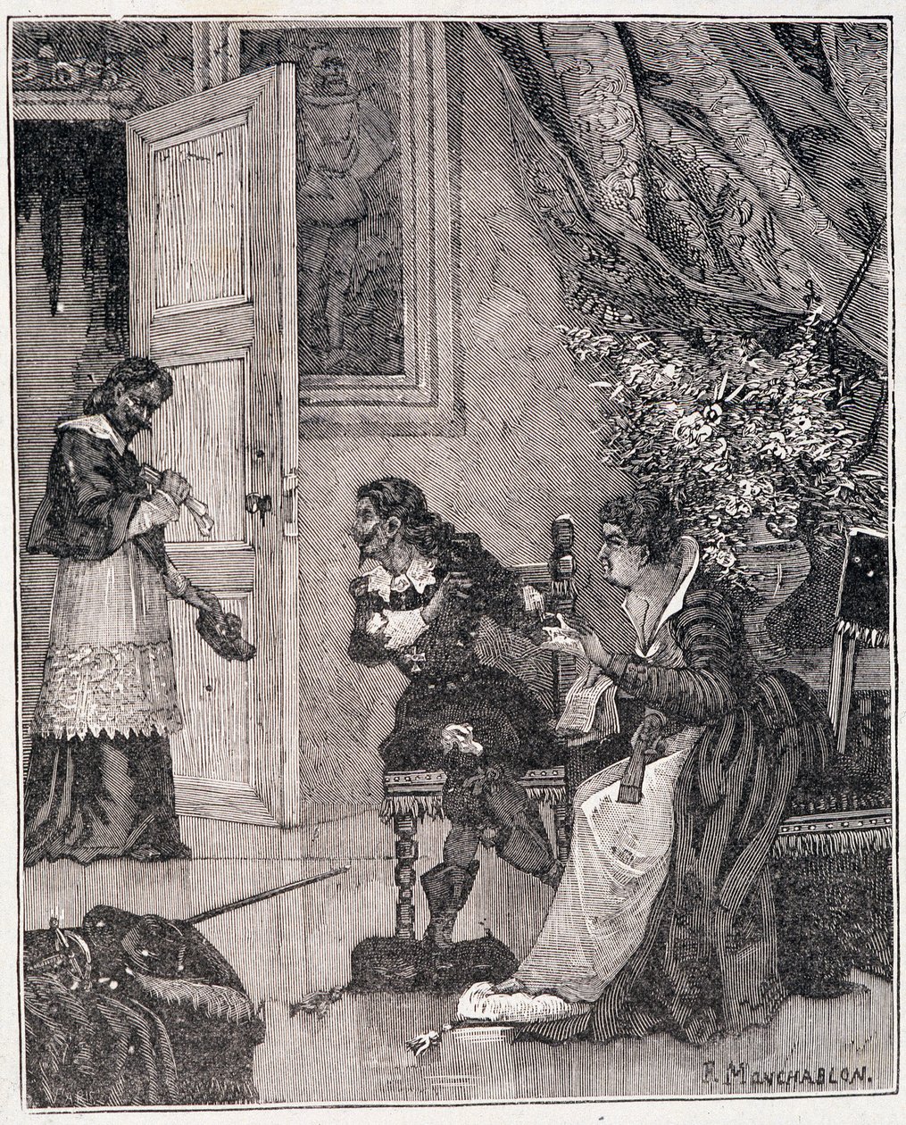 Als Marie de Medicis ihre Sache vortrug, trat der Kardinal ein (Journee des dupes), eine Illustration in „Paris a travers les siecles“ von Kenouillac von Unknown artist