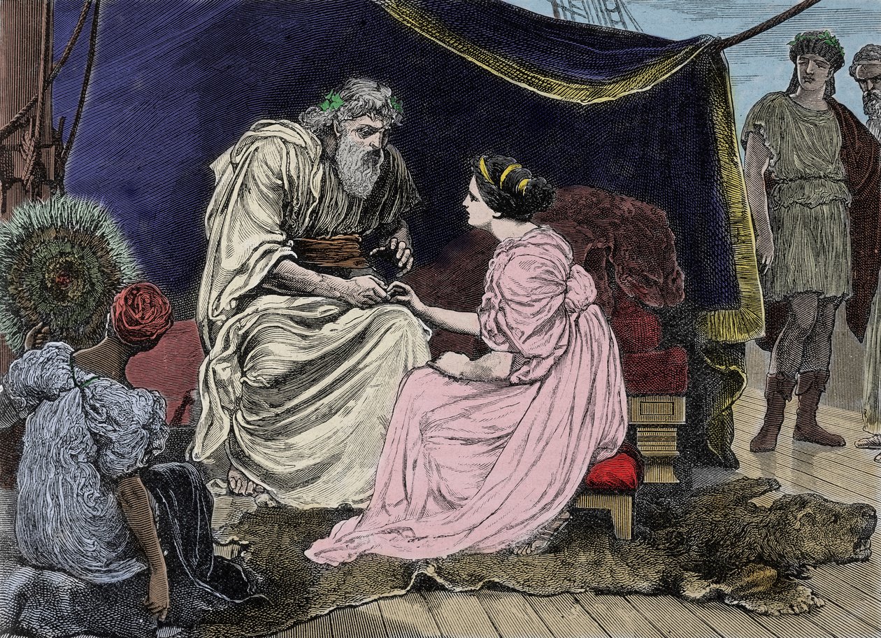 Athener Staatsmann Perikles (495 v. Chr.-429 v. Chr.) mit seiner Tochter Marine. Gravur des 19. Jahrhunderts von Unknown artist