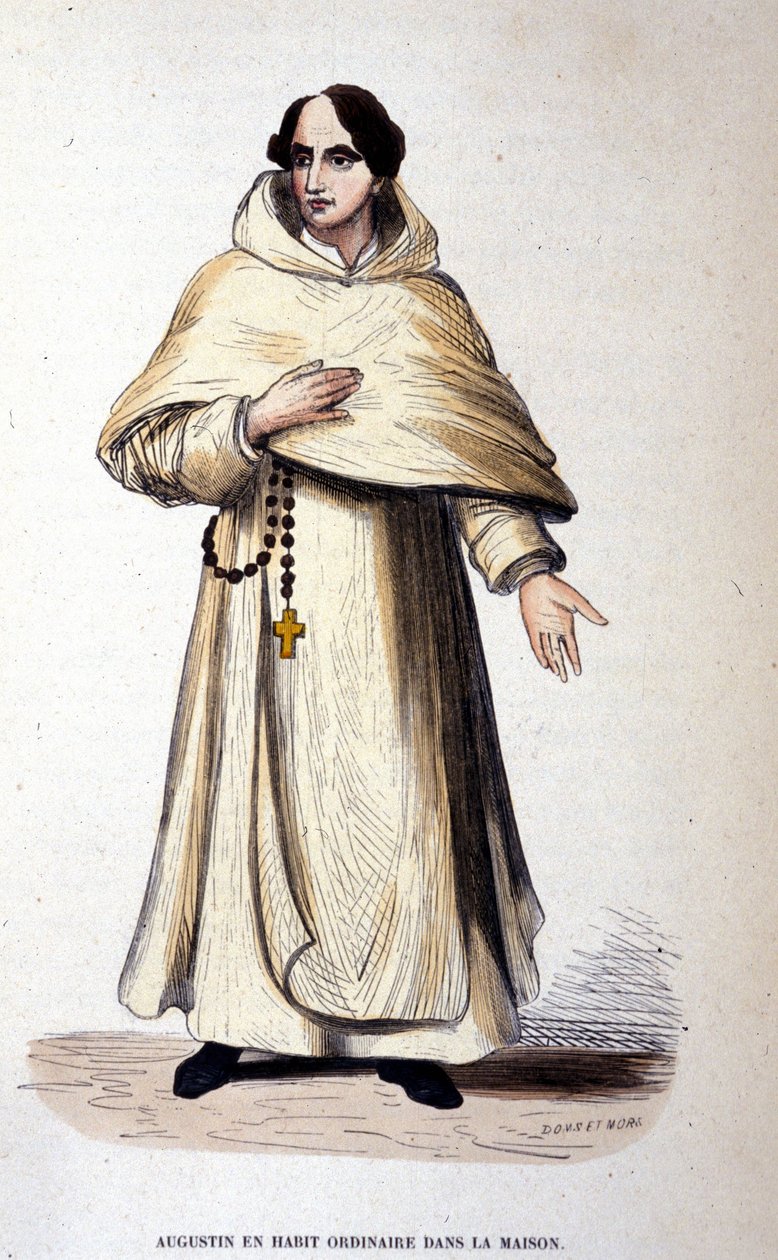 Augustiner in gewöhnlicher Kleidung, religiös nach den Regeln des heiligen Augustinus. Gravur aus dem 19. Jahrhundert von Unknown artist