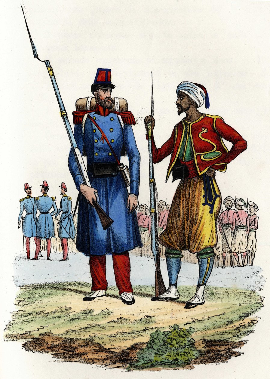 Bataillon der Fremdenlegion, das 1831 nach Algerien entsandt wurde; Bataillon indigener Reiter, das 1841 nach Algerien entsandt wurde. In „Storia d