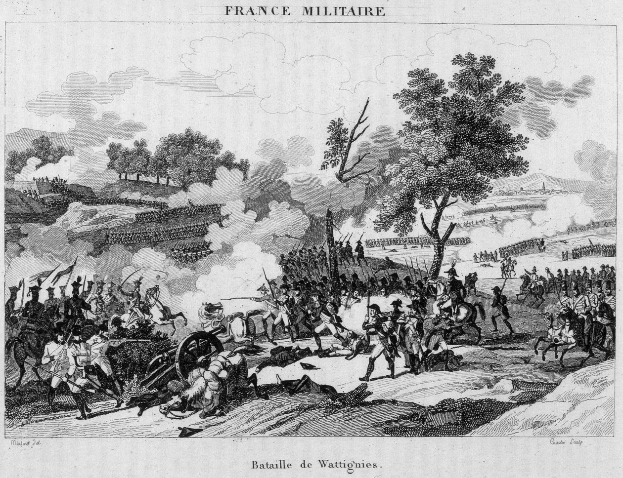 Schlacht von Wattignies: Jourdan und Carnot gewannen den Sieg zur Entsperrung der von den Österreichern belagerten Stadt Maubeuge, Oktober 1793. Gravur des 19. Jahrhunderts von Unknown artist