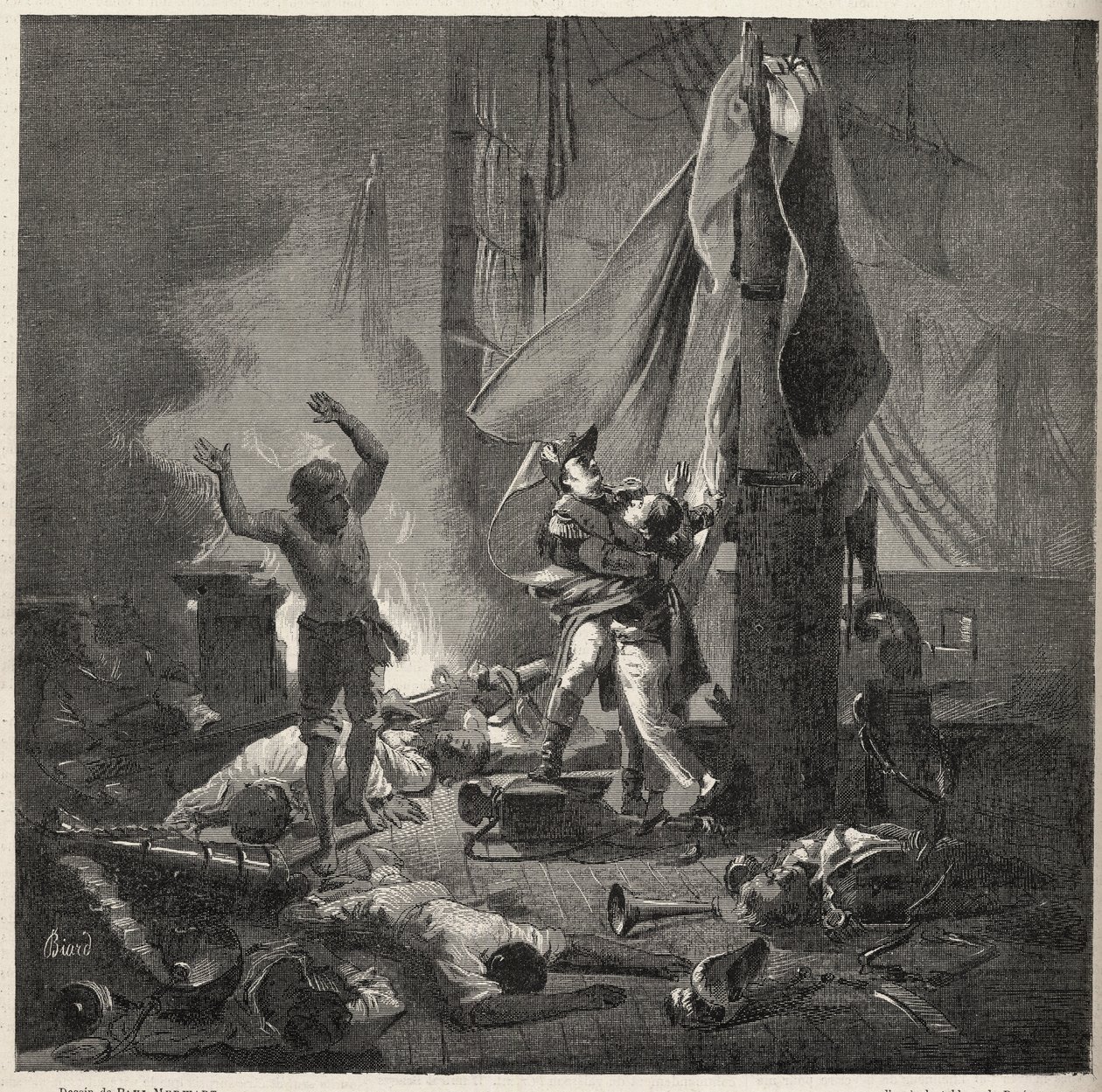 Schlacht am Nil - Schlacht von Aboukir - Tod von Luce und Giocante de Casabianca (Luc-Julien-Joseph Casabianca) von Unknown artist