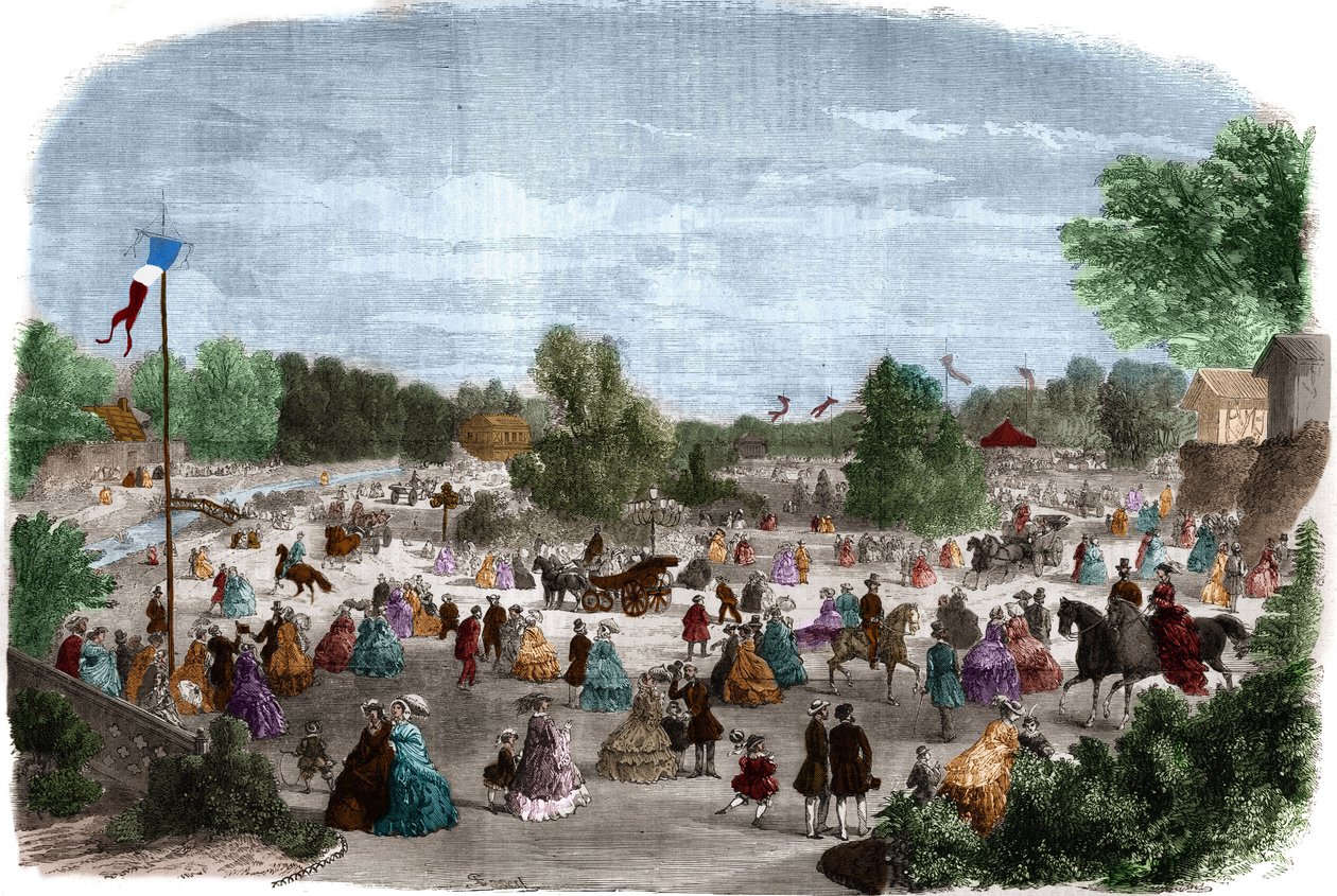 Schöne Tage im Bois de Boulogne in Paris. Gravur in „Das Illustrierte Universum“. von Unknown artist