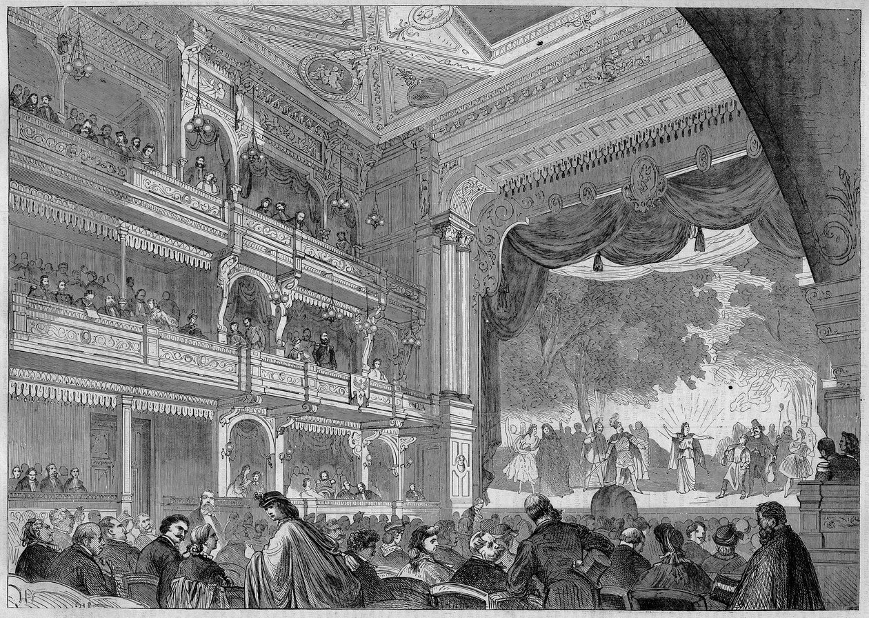 Berlin, Ansicht des neuen Saals des Wallner-Theaters, wiederaufgebaut im Jahr 1865. In „L